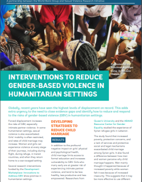 Interventions To Reduce Gender Based Violence In Humanitarian Settings
