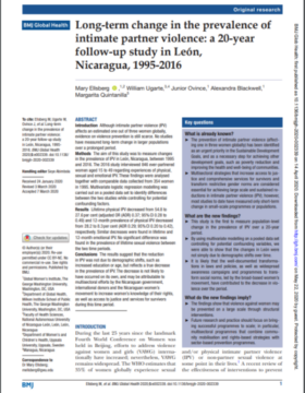 Long Term Change In The Prevalence Of Intimate Partner Violence A 20 Year Follow Up Study In León, Nicaragua, 1995 2016