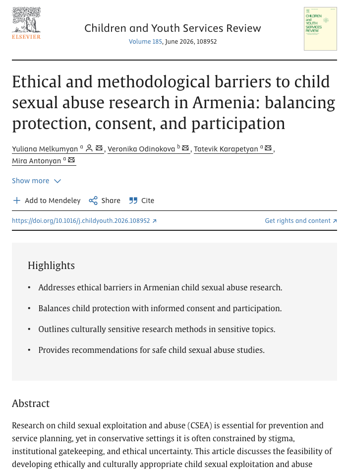 Ethical and methodological barriers to child sexual abuse research in Armenia: balancing protection, consent, and participation