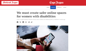 We must create safer online spaces for women with disabilities - Publication in Cape Argus, South Africa